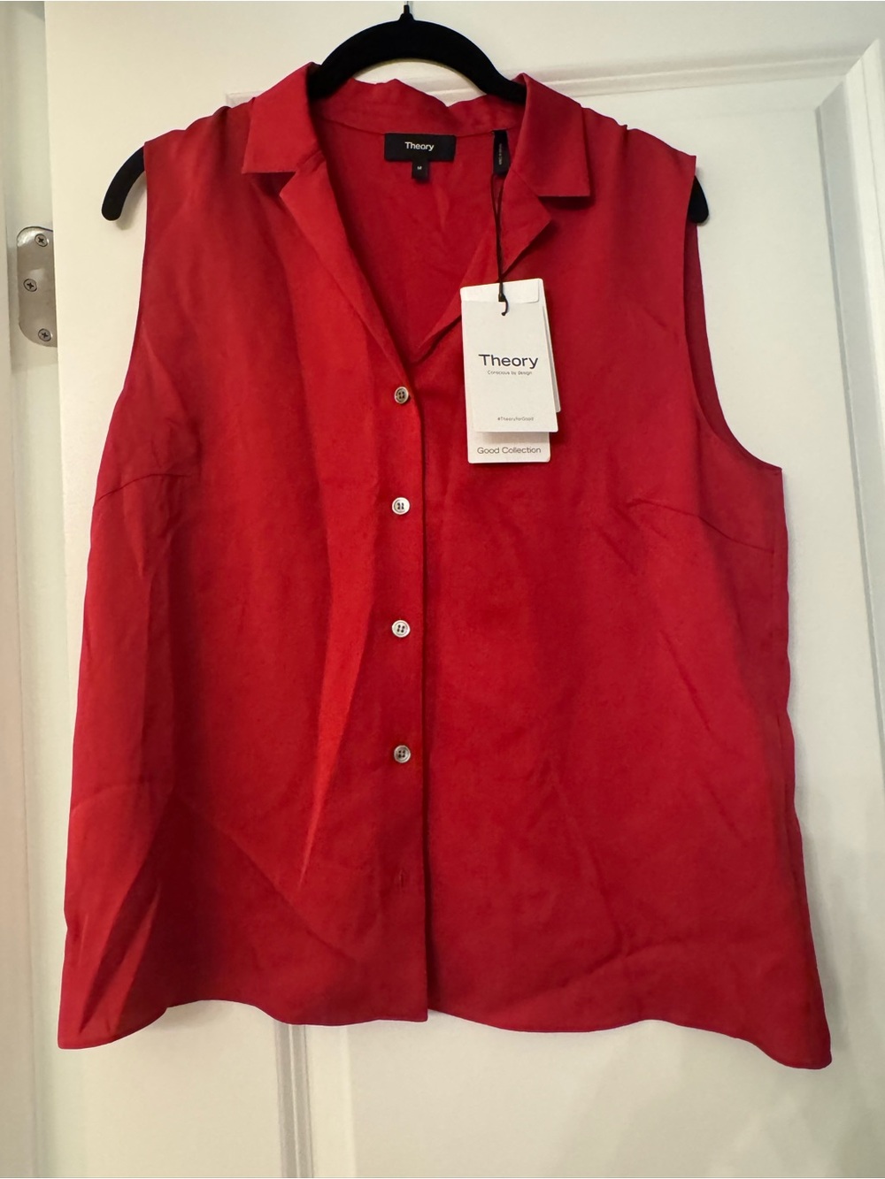 Theory Sleeveless Button-Down Shirt in Red